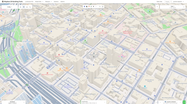 Switching between 3D building models and color review modes in the tool