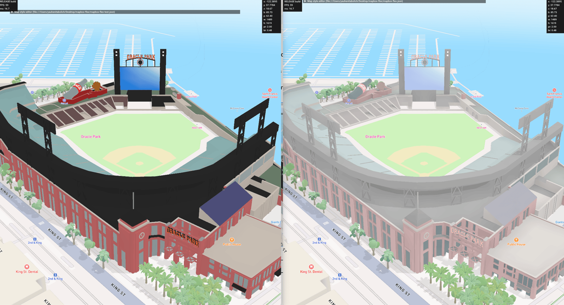 Same geography with colorized landmarks at higher chroma contrast