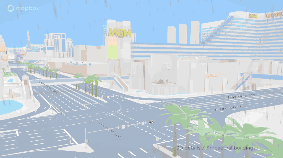 Road signs on the live Mapbox basemap during CES 2026 in Las Vegas