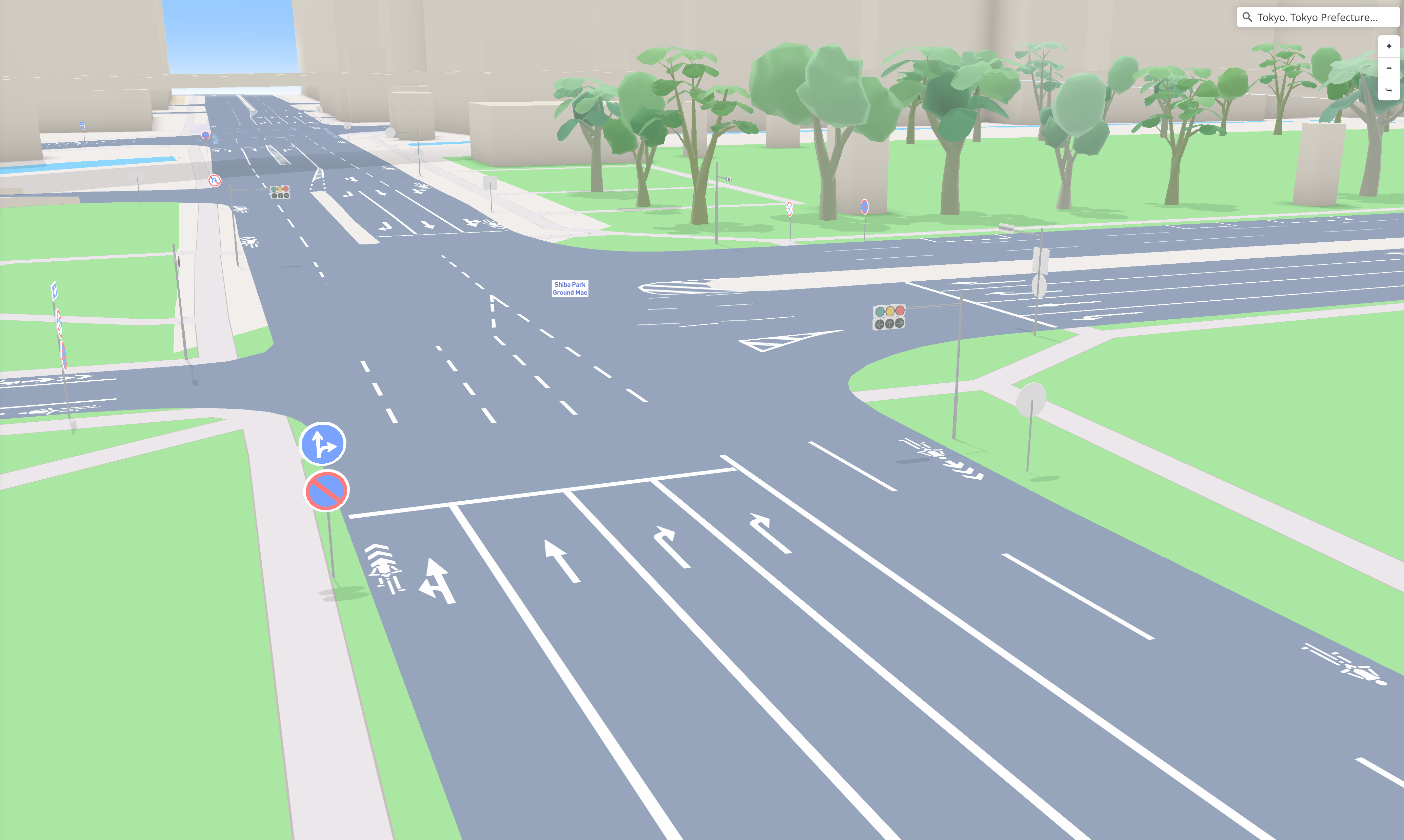Close view of regulatory road signs on the map in Tokyo